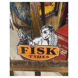Fisk Tires Fires Boy Porcelain Sign GAS OIL