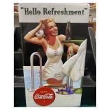Coca-Cola HELLO! Refreshment! Embossed Metal Sign