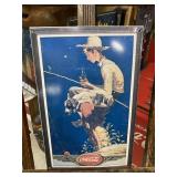 Vintage Coca-Cola Boy Fishing Metal Sign