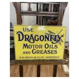 DragonFly Motor Oil Emobssed Metal Sign GAS OIL