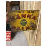 Vintage HANNA Paint Double Sided Metal Flange Sign