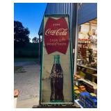 Vintage Original Coca-Cola Fishtail Metal Sign