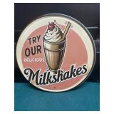 Milkshakes Round Metal Sign DINER ICE CREAM PARLOR