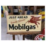 Just Ahead Mobilgas Pegasus Embossed Metal Sign