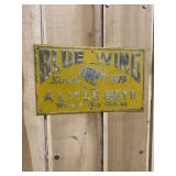 Vintage Metal Embossed Blue Wing Work Clothes Sign