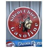 Silent Chief Gasoline 30' Round Porcelain Sign