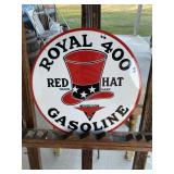 Royal 400 Red Hat Gasoline Round Porcelain Sign
