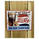 Pepsi-Cola Metal Sign We Serve At Our Fountain