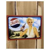 Pepsi-Cola Bottle Cap and Girl/Bottle Metal Sign