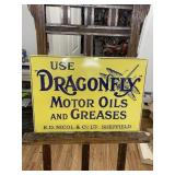 DragonFly Motor Oil Emobssed Metal Sign GAS OIL
