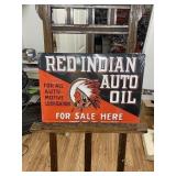Red Indian Auto Oil Embossed Metal Sign GAS & OIL