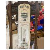 Vintage Marquette Cement Wooden Thermometer Sign