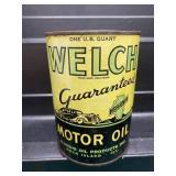 RARE WELCH Motor Oil Quart Can GAS OIL OLD CAR