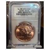 1 Oz. Copper Round Uncir US Peace Dollar Coin Slab