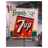 1963 7-UP Soda Embossed Metal Sign 26 1/2" x 27.5"
