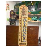 Vintage ATTORNEY Wooden Thermometer Sign