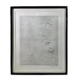 Paul Wunderlich Portrait With Dog Signed Etching
