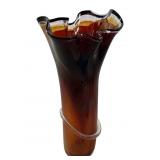 Artist Signed Hand Blow Art Glass Ruffled Vase