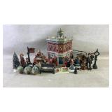Village Fire Station Christmas House w Accessories