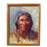 K. Travis Oil Panting On Canvas Of Native American