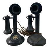(2) antique candlestick telephones