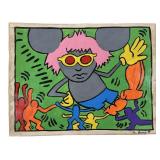Signed Keith Haring Acrylic Panting On Paper