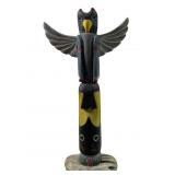 Painted & carved wooden totem pole