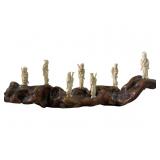 Antique Carved Ivory 7 Lucky Gods On Wood Base