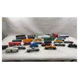 collection of 30 HO scale model train cars