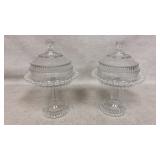 2 Early American Glass EAPG Covered Compote /Candy