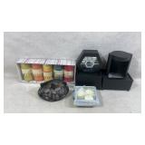 Candles, Bag of Stones, Desk Water Fountain?