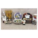 Chef-themed kitchen decor, plates are 8in, pitcher