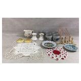 Japanese Stoneware Tea Cups, Vintage Doilies