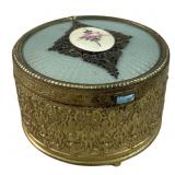 Hollywood Regency brass filigree vanity powder Box