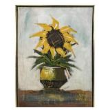 Signed Oil Painting Of Flowers In A Vase