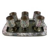 Vintage Alpaca Silver & Abalone Cordial Goblet Set