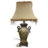 Wood and Resin Ornate Table Lamp with Fringed