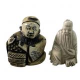 (2) Meiji Period Carved Ivory Netsuke Figures