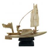 Antique Carved Ivory Chinese sailing junk boat