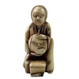 Antique Japanese Carved Ivory Of Man With Mask
