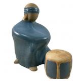 Navajo Jack Black Drummer Lady Pottery Sculpture