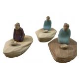 (3) Navajo Jack Black Lady With Pottery Sculptures