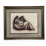 ROBERT REDBIRD NATIVE PORTRAIT MIXED MEDIA