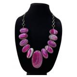 Large Pink Polished Agate Ladies Necklace
