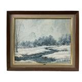 Signed Winter Landscape Oil Painting On Board