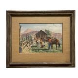 Tom Phillips Western Scene Watercolor On Paper