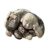 Meiji Period Polychrome Netsuke Of Man Laying