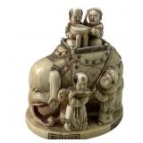 Meiji Carved Ivory Shibayama Elephant Group