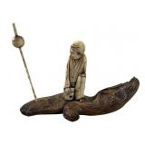Vintage Japanese Netsuke Mounted On Wood Base
