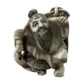Meiji Carved Ivory netsuke Of Man On Turtle